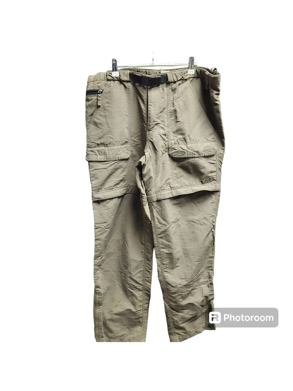 North Face Convertible Pants Mens    Sz. L Khaki Belted Nylon Zip Off Shorts